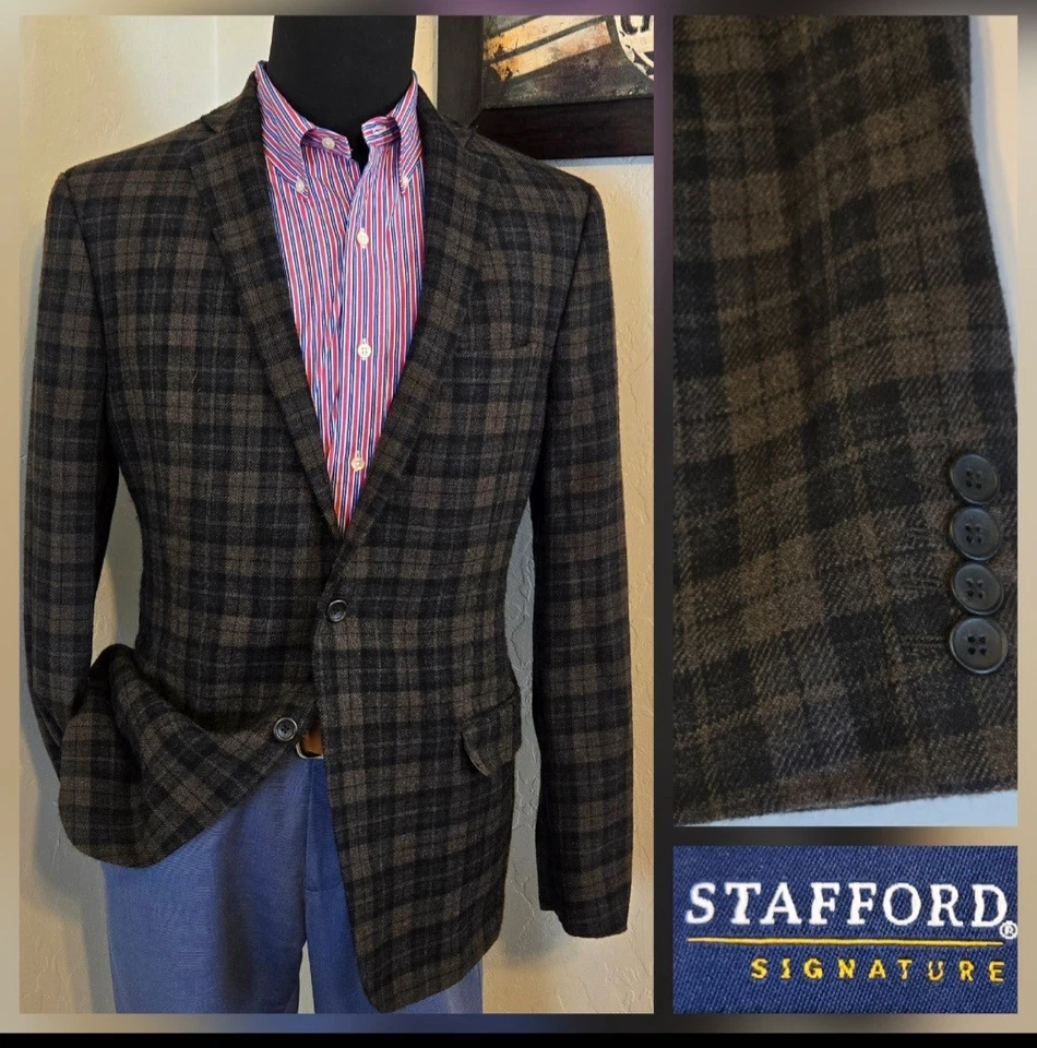 Blazer a Cuadros Stafford 44L Ajustado Marrón Cuadros Abrigo Deportivo Informal Chaqueta Ventana Foto 1 de 4