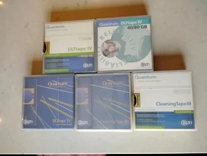 LOT OF 3 DLT Cleaning DLTTAPE IV and 2 80GB/40GB 1/2" DATA CARTRIDGES - Picture 1 of 2