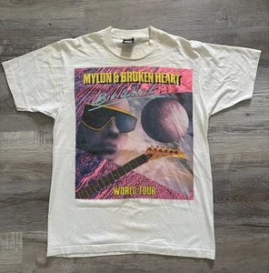 Vintage 80s Mylon & Broken Hearts Big World Tour Band Shirt L Single Stitch Rock - Bild 1 von 3