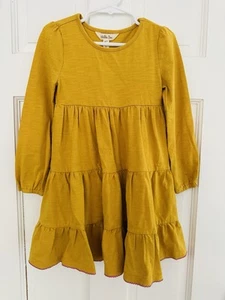 Matilda Jane Mustard Tiered Ruffle Dress With Pink Detail Along Bottom Sz 4 - Picture 1 of 8