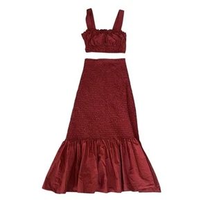 A.L.C. Women’s Lennyn Crop Top Lyra Smocked Poplin Midi Skirt Set Rust Red Sz 0 - Picture 1 of 8