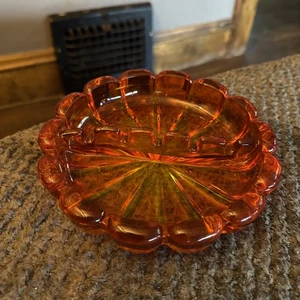 Wikinger Kunst Glas Orange 6,5" Gerippt Aschenbecher MCM Glas - Bild 1 von 7