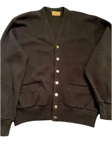 Sarby De Colección Cárdigan Para Hombre Suéter Negro Bolsillo Abuelo 42” Pecho Talla Grande - Imagen 1 de 17