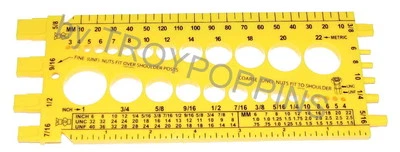1-BOLT CARD/GAUGE TOOL-PLASTIC YELLOW-MEASURING HARDWARE BOTH STANDARD & METRIC