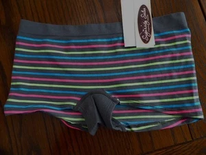 NWT JENNI NYLON POLY SPANDEX BOYSHORT PANTIES GRAY heather rainbow stripe M - Picture 1 of 1