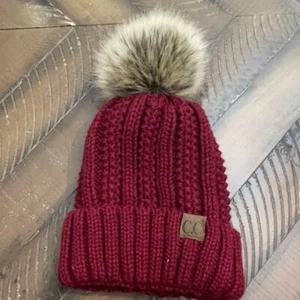 Cranberry Pom Pom C.C Winter Lined beanie CC Beanie - Picture 1 of 4