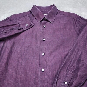 Brioni Shirt Mens Small Purple Geometric Long Sleeve Button Up 100% Silk Italy - Picture 1 of 11