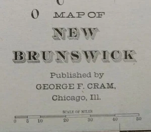 Vintage 1901 NEW BRUNSWICK CANADA Map 22"x14" ~ Old Antique Original FREDERICTON - Picture 1 of 8