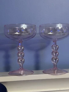 PINK Martini/WINE glass with hearts. NEW! LOT of 2 - Picture 1 of 3
