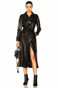 Leather Jacket For Women Trench Length Coat Real Lambskin Stylish Long Coat - Picture 1 of 6