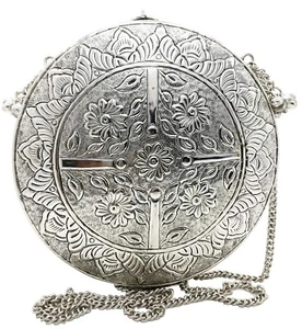 Handcrafted Women's Metal Ethnic Round Clutch For Girls Bridal Styles Clutch - Picture 1 of 8
