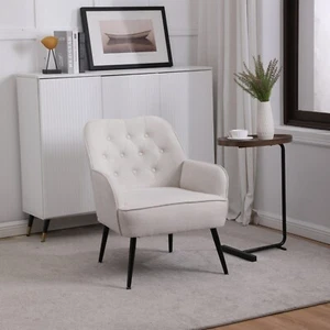Mid-Century Modern Velvet Sherpa Armchair - Living Room/Bedroom/Office (Beige) - Picture 1 of 12