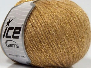 Gold Beige Night Star 67963 Ice Yarns DK Wool Blend Metallic Chainette 50g 218y - Picture 1 of 6