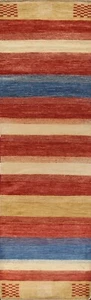 Striped Modern Gabbeh Kashkoli Oriental Runner Rug Hand-knotted Wool Carpet 3x10 - Picture 1 of 12