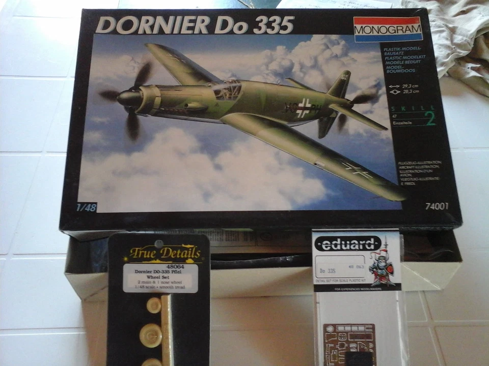 DORNIER DO 335  1/48 SCALE MODEL MONOGRAM+WHEEL SET RESIN PARTS+PHOTOETCHED EDUA - Immagine 1 di 4
