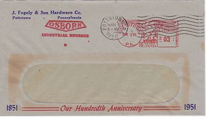 POSTAL HISTORY ADVERTISING METERED COM COVER 1951 J FEGELY HARDWARE POTTSTOWN #2 - Picture 1 of 1