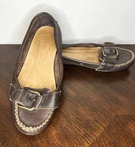 Mocasines de conducción de cuero marrón talla 9 J Crew para mujer sin cordones zapatos mocasines - Imagen 1 de 8