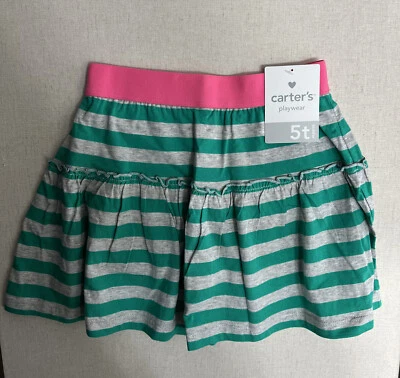 carters NIÑAS talla 5T/5, FALDA SCOOTER PULL-ON, rayas grises/verdes, falda, falda corta Foto 1 de 4