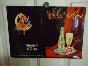 VTG"MILLER HIGH LIFE BEER  {CHAMPAGNE OF BEER} Menu Cover NOS NEW GIRL ON MOON - Picture 1 of 3