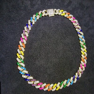 Rainbow VS1 CZ Iced Out Cuban Chain 14mm 18" Gold Filled 6ix9ine - Picture 1 of 8