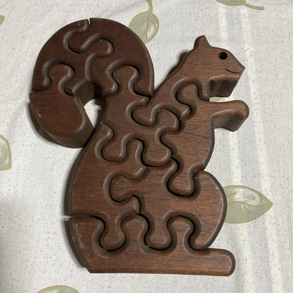 Quebra-cabeça de esquilo vintage retrô intertravado madeira 9 peças - Imagem 1 de 4