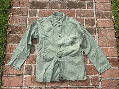 WWII USMC Herringbone Twill, HBT Combat Shirt Jacket P-41 P-44 MINT  46 - Image 1 of 3