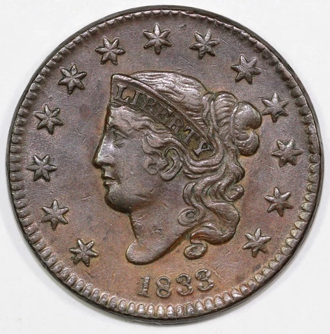 1833 1c N-3 Matron Head Large Cent Cover
