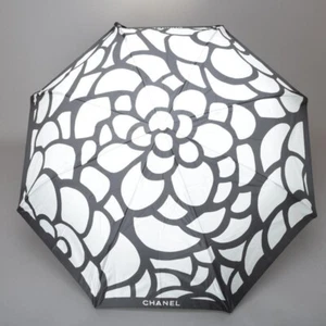 Chanel Umbrella Folding One-push open Black White Polyester Camellia Pattern - Picture 1 of 10