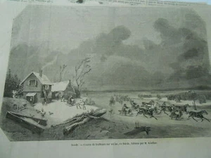 Gravure 1855 - Suède Course de trotteurs sur un lac - Picture 1 of 1