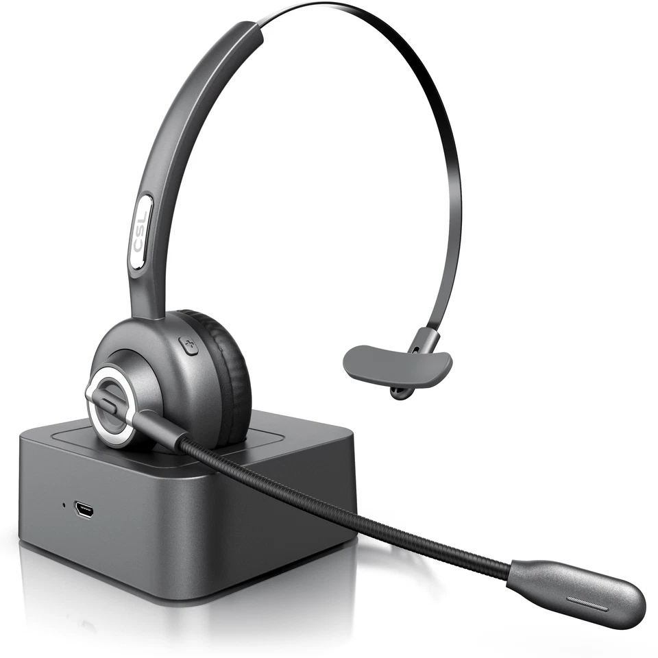 CSL Mono Bluetooth Headset + Ladestation mit flexiblem Mikrofon Handy PC Laptop - Bild 1 von 4
