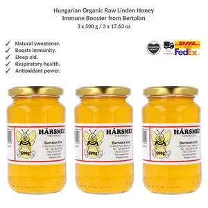 Hungarian Organic Pure Raw Linden Honey Immune booster from Bertalan 500gx3 - Picture 1 of 2