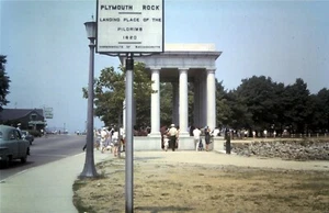 Kodachrome Slide, 1965 - Plymouth Rock Monument & Street Scene, Massachusetts  - Picture 1 of 1