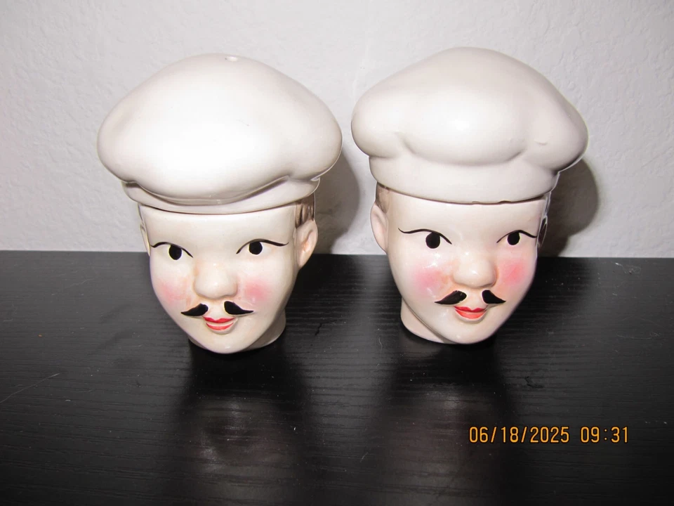 2 Vintage Stacked French Italian Chef Bust Salt and Pepper Shakers - Image 1 of 3