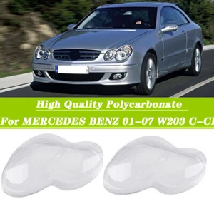 Par de cubiertas de carcasa de lente de faro para Mercedes Benz W203 Clase C 2001-2007 transparente - Imagen 1 de 10