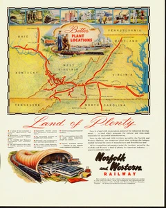 1948 vintage AD, Norfolk and Western Railways, great map -050114 - Picture 1 of 1