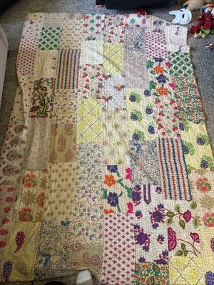 Colorful Sari Kantha Quilt, Patchwork Cotton  Bedspread, Kantha Throw - Image 1 of 4