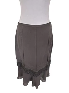 DKNY anthrazitgrauer Seidenrock Midi V vorne Spitzenborte Whimsigoth Steampunk Y2K 4 - Bild 1 von 10