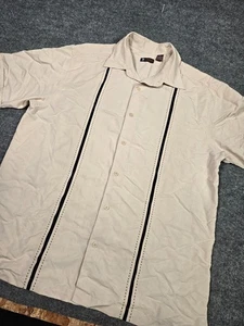 Centro Men’s Large Beige Short Sleeve Button Up Shirt Rayon Blend Casual Resort - Picture 1 of 8
