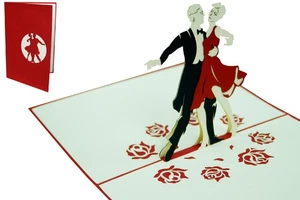 3D POP UP Klappkarte *Tanzpaar*  Hobby-Tänzer Rot Gutschein Einladung Grußkarte - Bild 1 von 2
