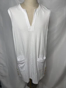 Ralph Lauren Beach Swim Cover Up Dress XL Pool Beach White Gold Buttons Pockets - Picture 1 of 9