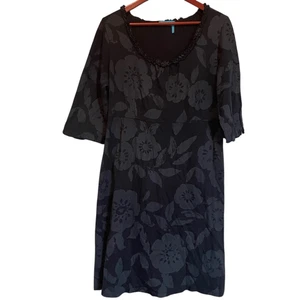 Fresh Produce Damen Kleid L schwarz grau Blumen Siebdruck Baumwolle Halbarm - Bild 1 von 6