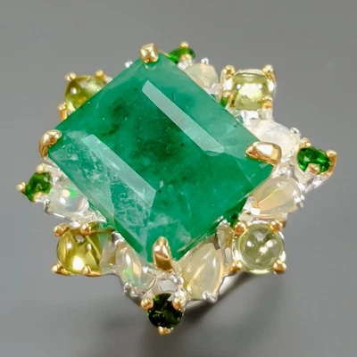 Anillo X'max Regalo 14 quilates Berilo Verde Natural Plata de Ley 925 Talla 8/R435580 Foto 1 de 4