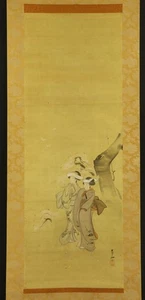 "Zwei Schönheiten unter Sakura" japanische antike Seidenrollenmalerei - Bild 1 von 12