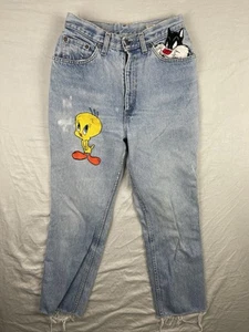 Vintage Too Cute Girls Jeans Large Fits 26x28 Looney Tunes Tweety Bird Sylvester - Picture 1 of 17