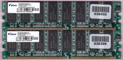 512MB 2x256MB PC-3200 DDR-400 ELIXIR M2U25664DS88B3G-5T DDR1 Ram Memory DIMM Kit - Image 1 of 2