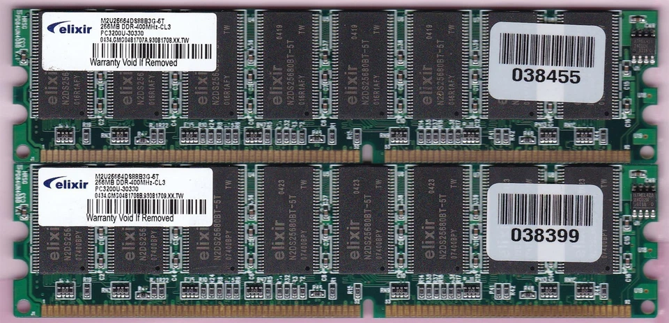 512MB 2x256MB PC-3200 DDR-400 ELIXIR M2U25664DS88B3G-5T DDR1 Ram Memory DIMM Kit - Image 1 of 2