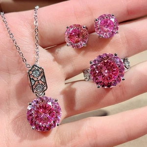 Juego de 3 piezas gemas de granate rojo rosa collar de lujo para mujer pendiente corte fuegos artificiales - Imagen 1 de 6