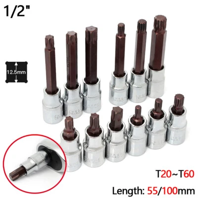 1/2" Drive Torx Bit Set Cr-v Steel Socket T20-T60 S2 Steel Bits Length 55/100mm - Image 1 of 4