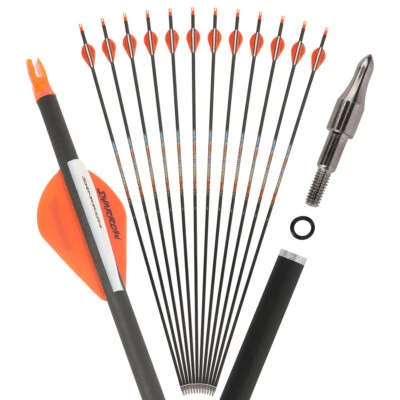 6/12 X 31'' Archery Arrow Pure Carbon SP250-600 2'' Feather Bow Hunting Shooting - Image 1 of 4