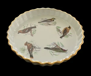 Louis Lourioux Le Faune Porcelain 8” Quiche Dish France Multicolor Birds - Picture 1 of 5